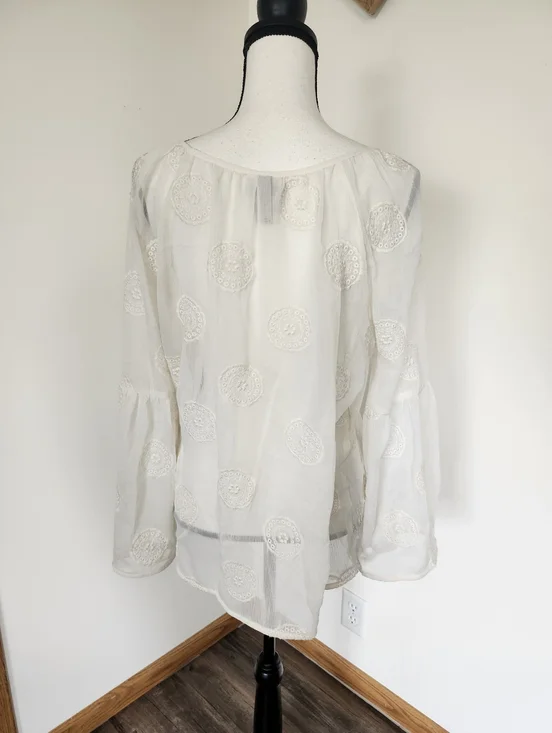 Knox Rose Ivory Sheer Embroidered Boho Blouse - Picture 5 of 7